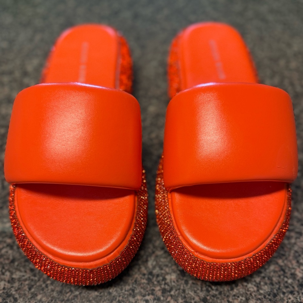 “AZALEA WANG” Rhinestone Platform Puffed Slide Sandals - Picture 2 of 13